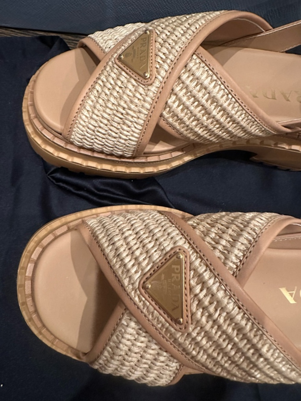 Prada Cream and Tan Raffia Platform Sandals - new in box - Picture 12 of 15